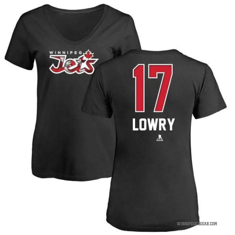 Adam Lowry Women's Black Winnipeg Jets Name and Number Banner Wave V-Neck T-Shirt -