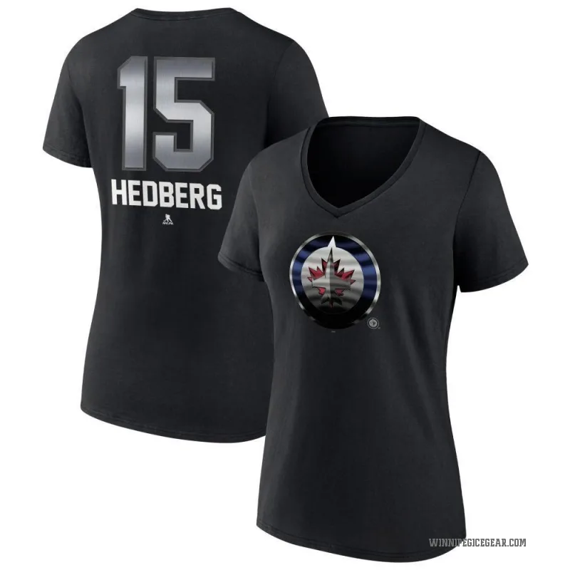 Anders Hedberg Women's Black Winnipeg Jets Midnight Mascot Logo V-Neck T-Shirt