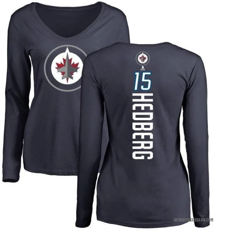 Anders Hedberg Women's Navy Winnipeg Jets Backer Long Sleeve T-Shirt -