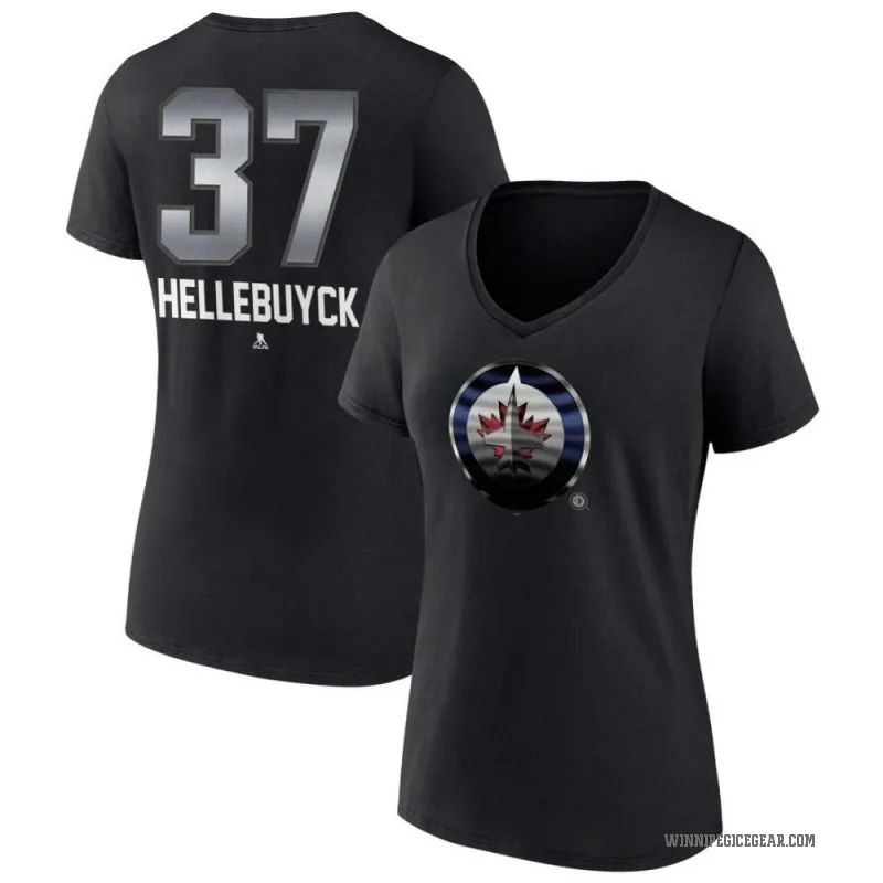 Connor Hellebuyck Women's Black Winnipeg Jets Midnight Mascot Logo V-Neck T-Shirt