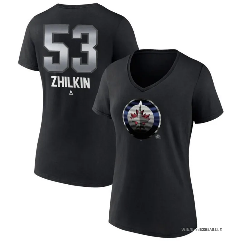 Danny Zhilkin Women's Black Winnipeg Jets Midnight Mascot Logo V-Neck T-Shirt
