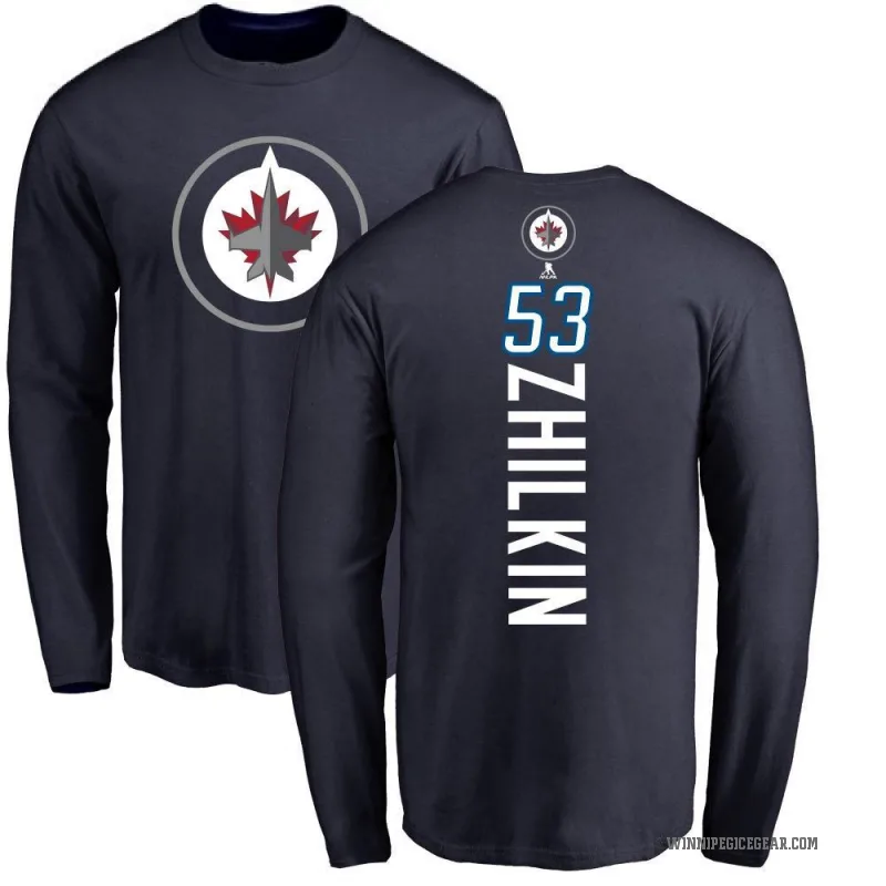 Danny Zhilkin Youth Navy Winnipeg Jets Backer Long Sleeve T-Shirt -