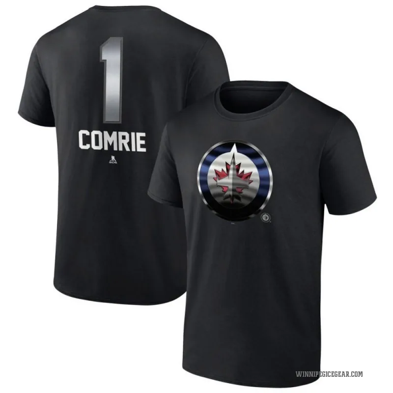 Eric Comrie Men's Black Winnipeg Jets Midnight Mascot Logo T-Shirt