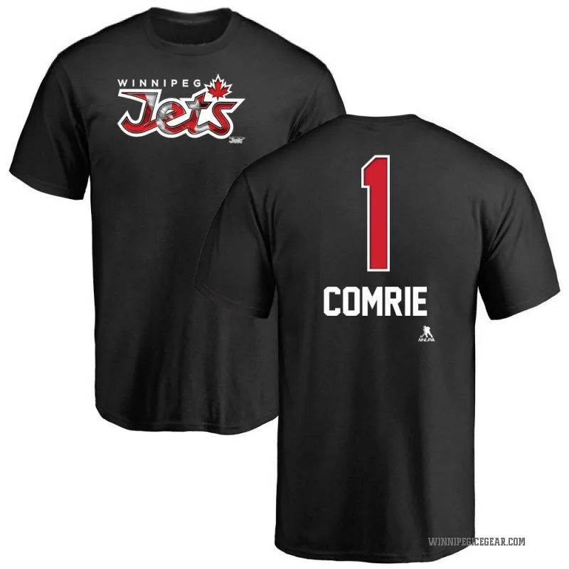 Eric Comrie Men's Black Winnipeg Jets Name and Number Banner Wave T-Shirt -