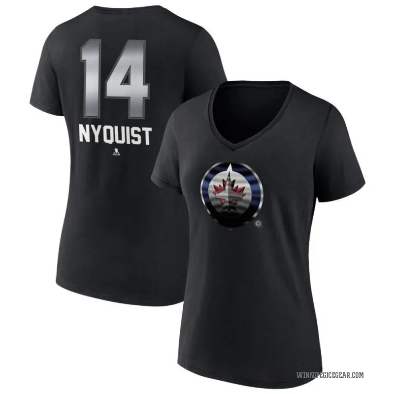 Gustav Nyquist Women's Black Winnipeg Jets Midnight Mascot Logo V-Neck T-Shirt