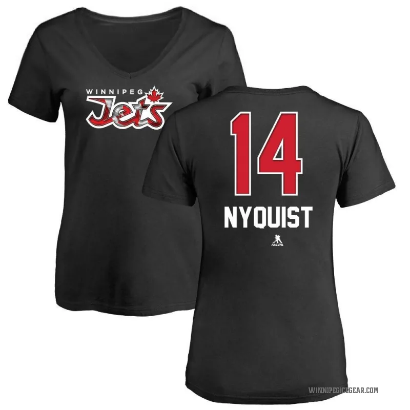 Gustav Nyquist Women's Black Winnipeg Jets Name and Number Banner Wave V-Neck T-Shirt -