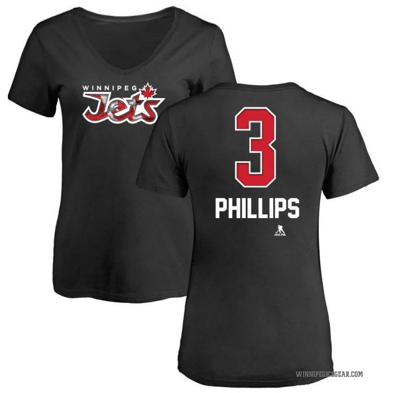 Isaak Phillips Women's Black Winnipeg Jets Name and Number Banner Wave V-Neck T-Shirt -