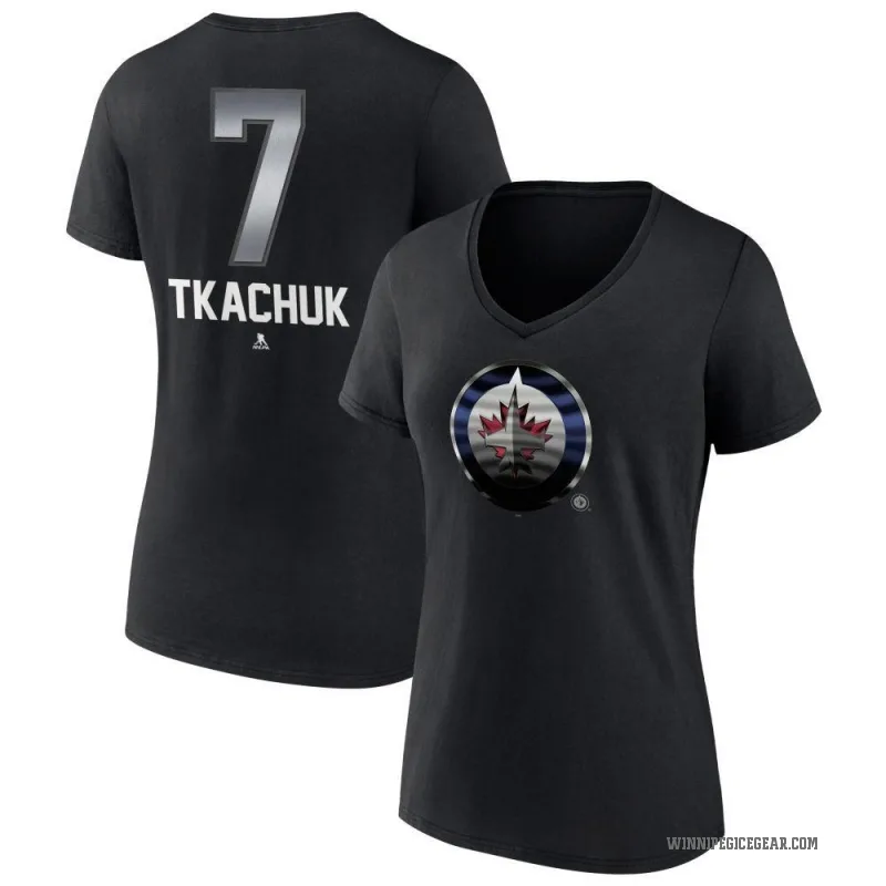 Keith Tkachuk Women's Black Winnipeg Jets Midnight Mascot Logo V-Neck T-Shirt