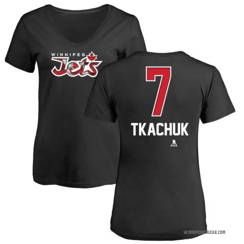 Keith Tkachuk Women's Black Winnipeg Jets Name and Number Banner Wave V-Neck T-Shirt -