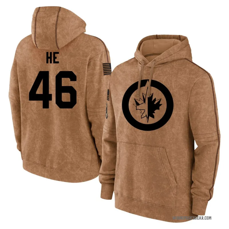 Kevin He Men's Brown Winnipeg Jets 2023 Salute to Service Club Pullover Hoodie