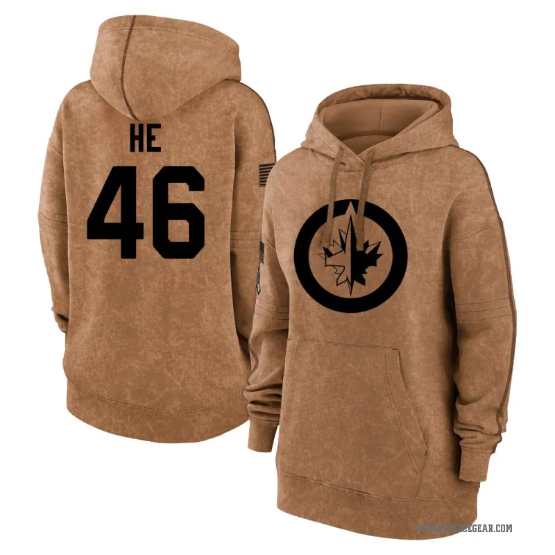 Kevin He Women's Brown Winnipeg Jets 2023 Salute to Service Pullover Hoodie