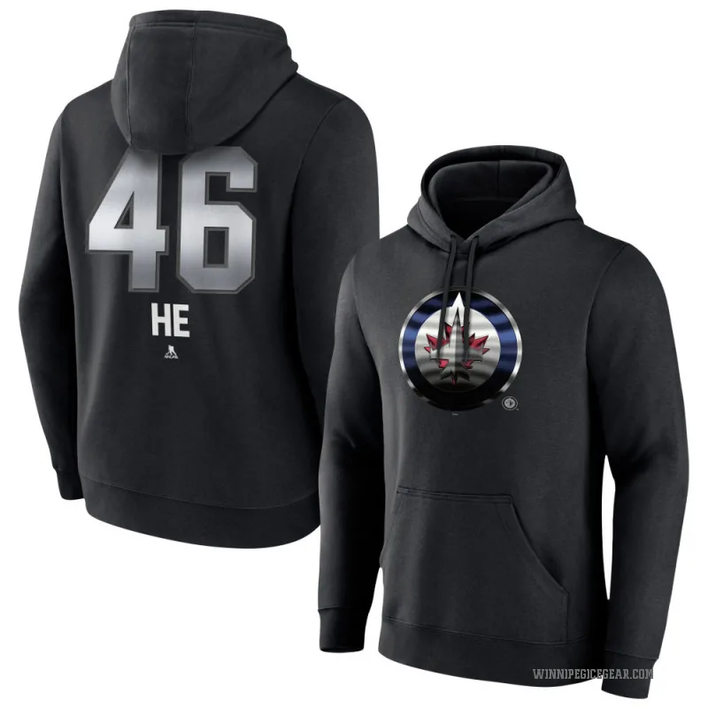 Kevin He Youth Black Winnipeg Jets Branded Midnight Mascot Logo Pullover Hoodie
