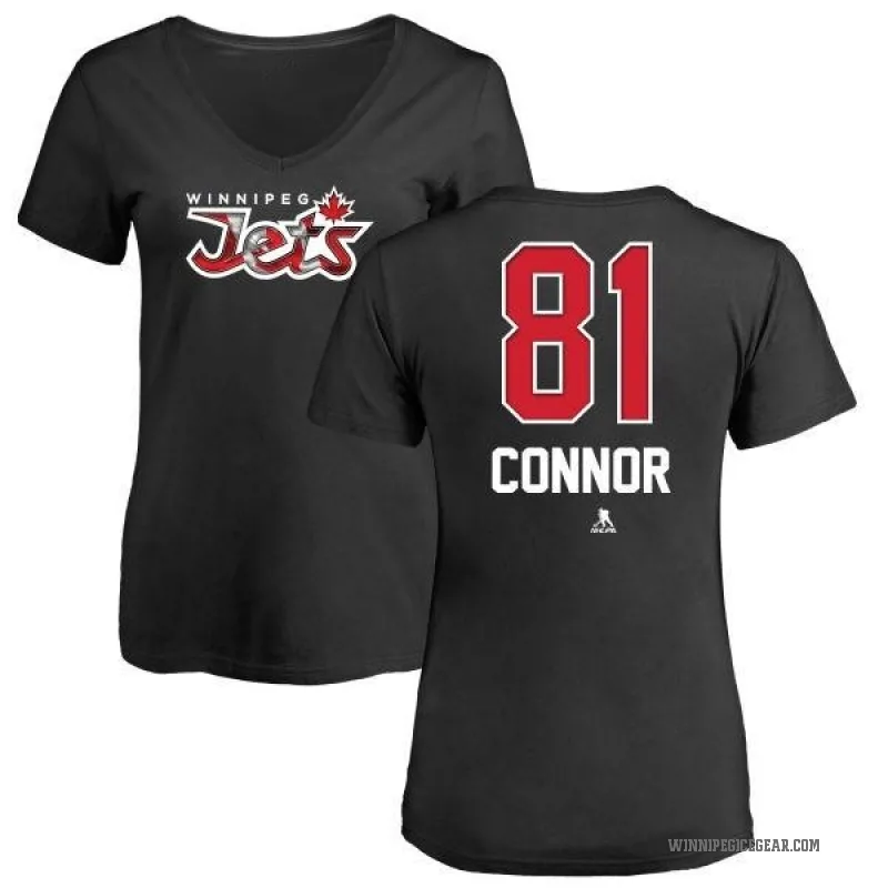 Kyle Connor Women's Black Winnipeg Jets Name and Number Banner Wave V-Neck T-Shirt -