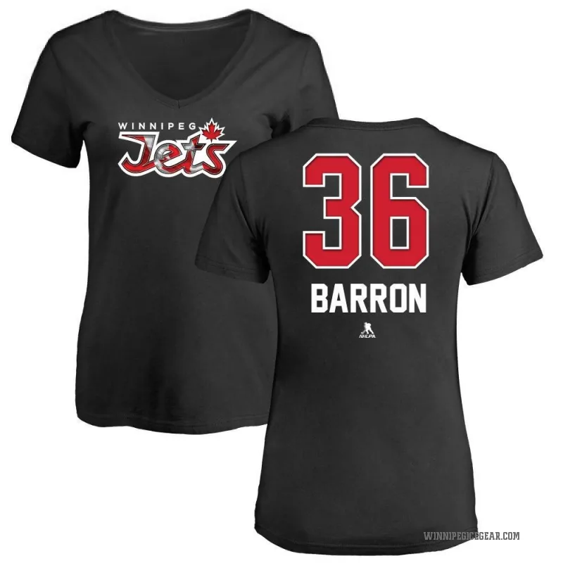 Morgan Barron Women's Black Winnipeg Jets Name and Number Banner Wave V-Neck T-Shirt -