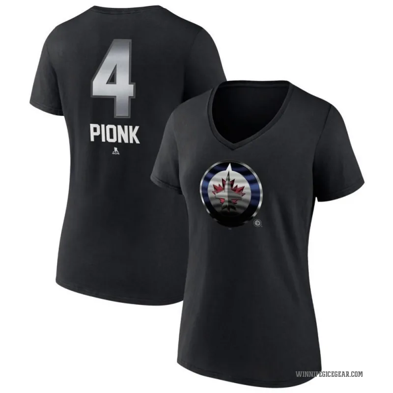 Neal Pionk Women's Black Winnipeg Jets Midnight Mascot Logo V-Neck T-Shirt