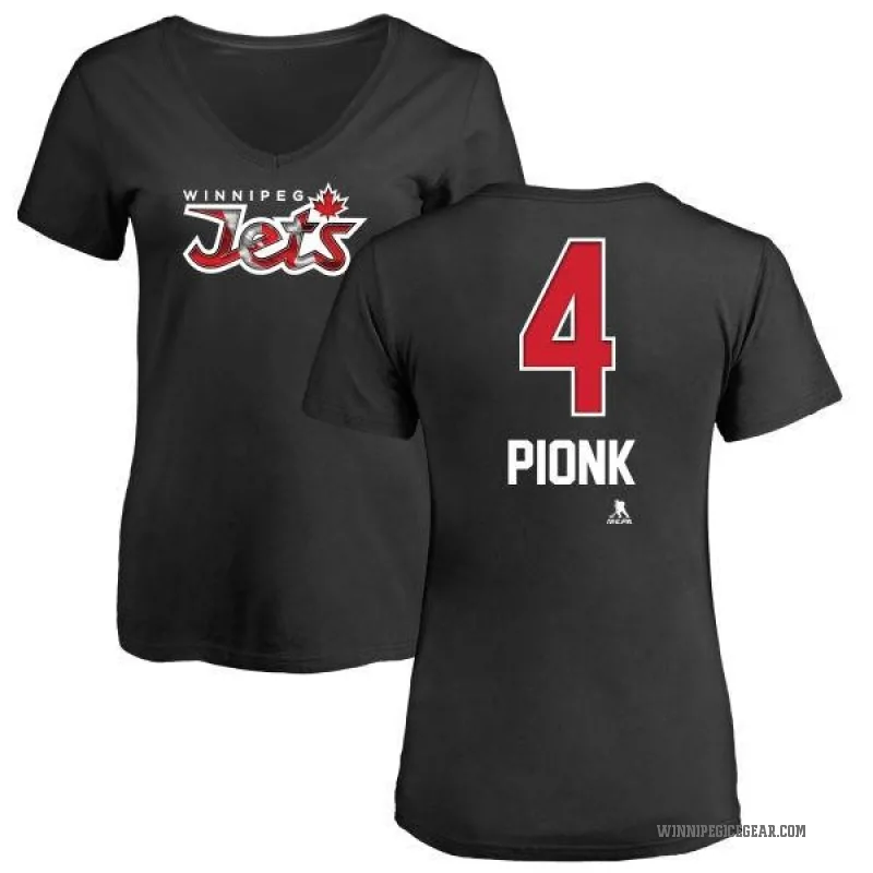 Neal Pionk Women's Black Winnipeg Jets Name and Number Banner Wave V-Neck T-Shirt -