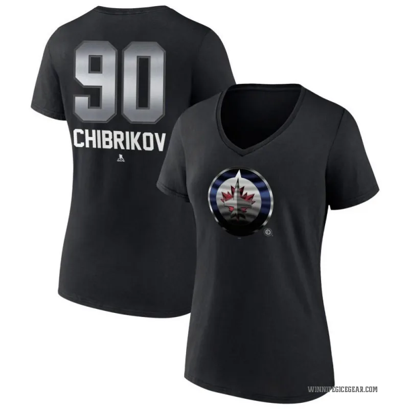 Nikita Chibrikov Women's Black Winnipeg Jets Midnight Mascot Logo V-Neck T-Shirt