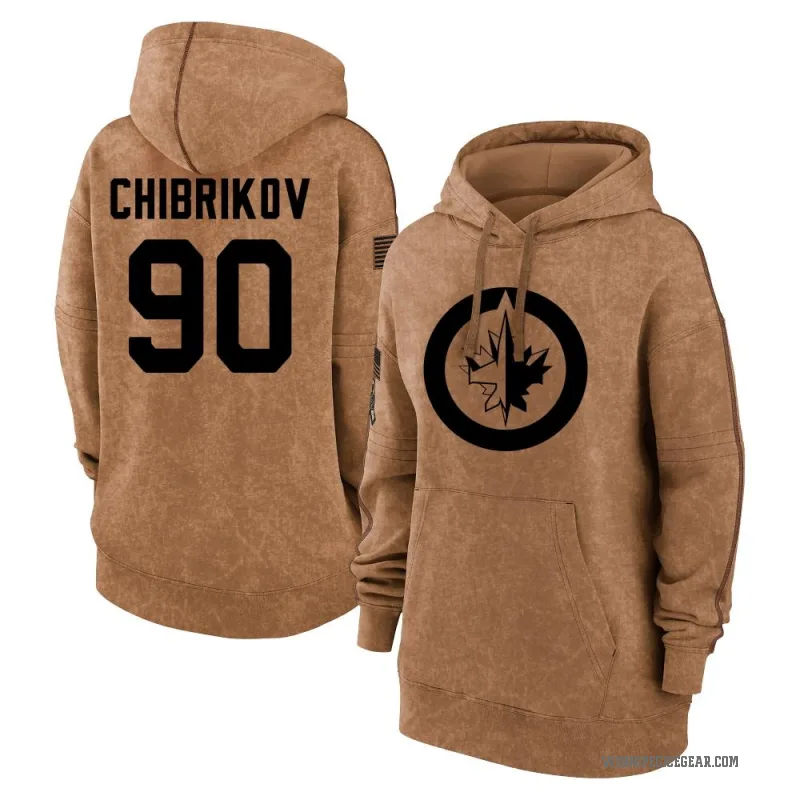 Nikita Chibrikov Women's Brown Winnipeg Jets 2023 Salute to Service Pullover Hoodie