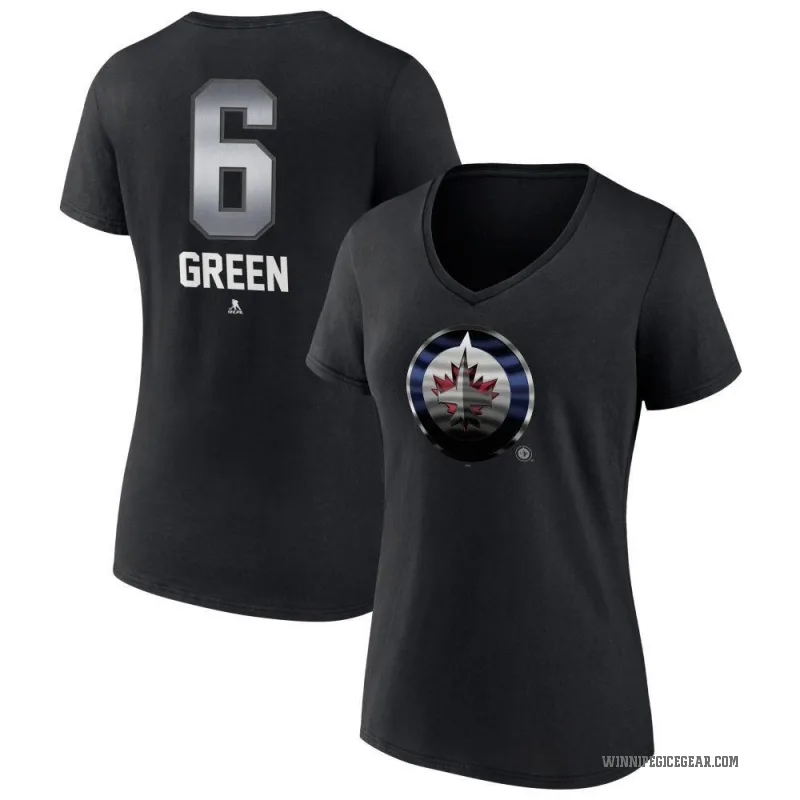 Ted Green Women's Green Winnipeg Jets Black Midnight Mascot Logo V-Neck T-Shirt