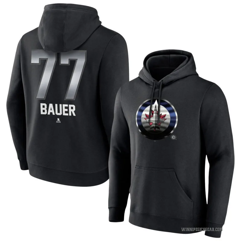 Tyrel Bauer Men's Black Winnipeg Jets Branded Midnight Mascot Logo Pullover Hoodie